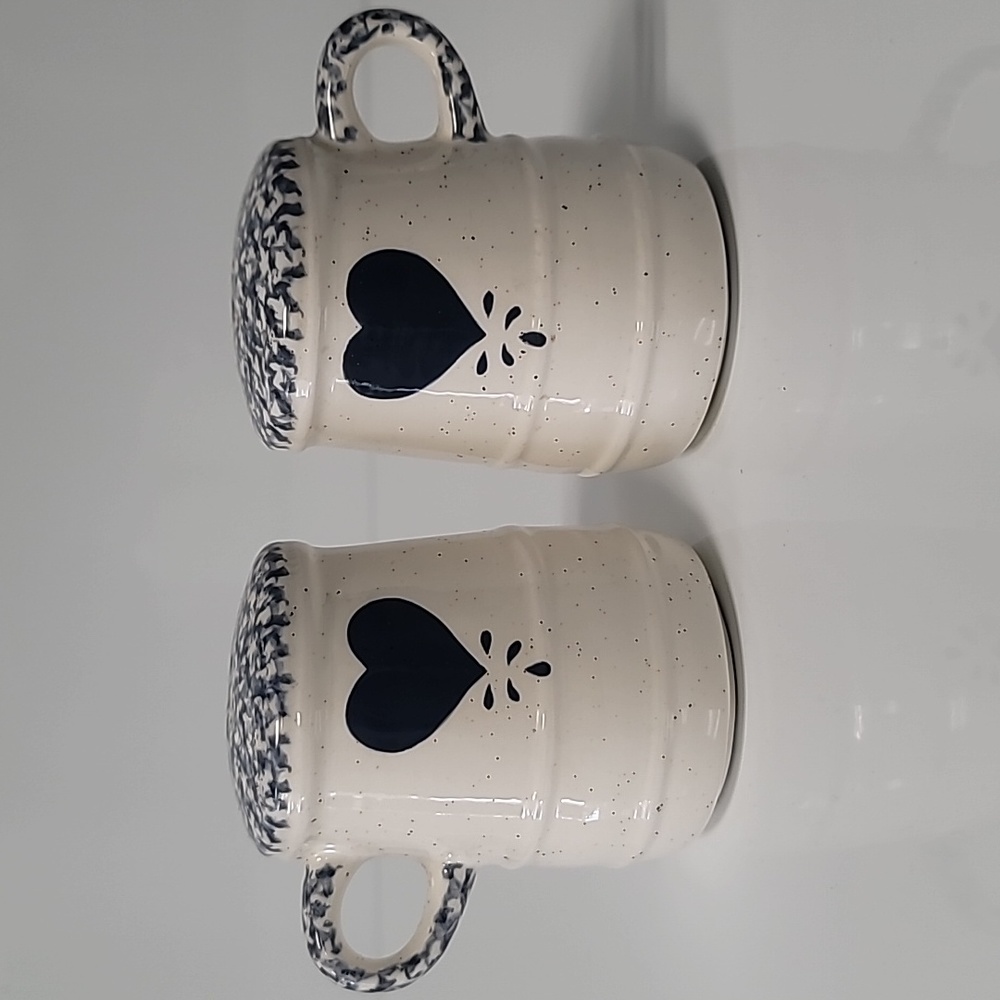 Salt and Pepper Shakers Set White with Blue Heart and Speckles